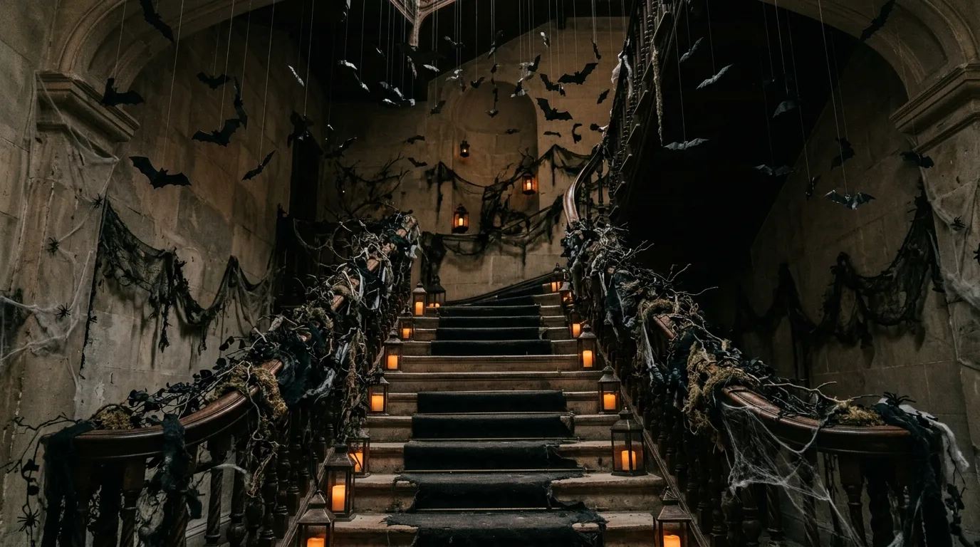 Let the dining area carry extra drama inspiration for an indoor Halloween setting.